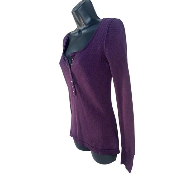 vtg y2k Twisted Heart purple silk patch rhinestone cotton waffle knit top sz S - Picture 4 of 7